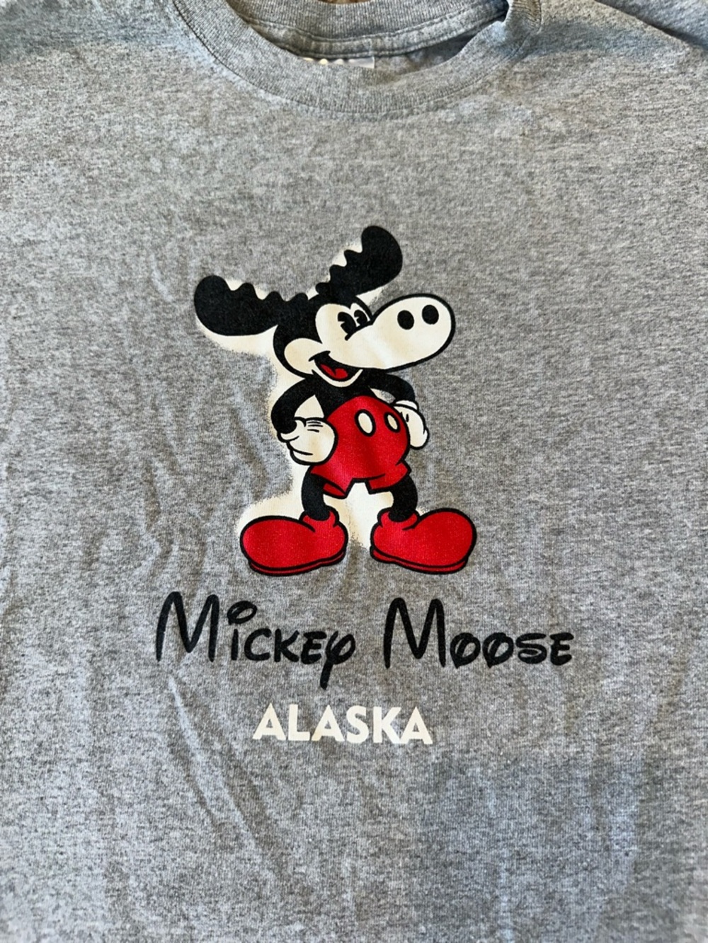 Port and Company Gray Kids Tee with Red Mickey Moose Graphic
